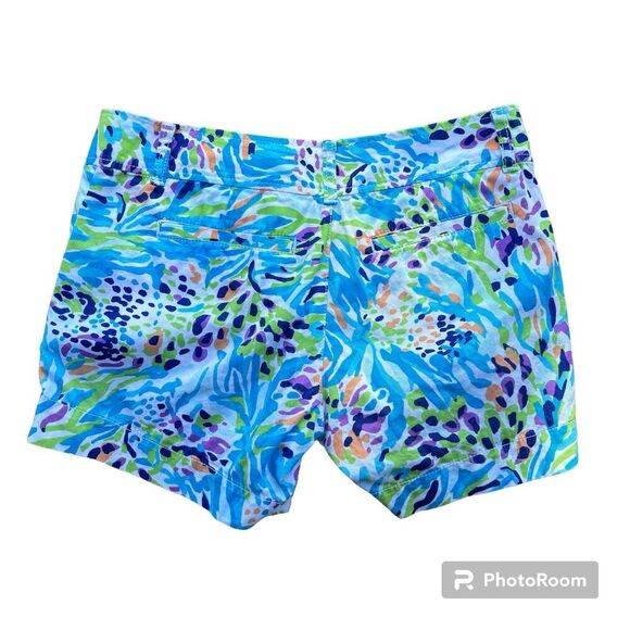 Lilly Pulitzer Callahan Sea Soiree Chino Shorts Blue Floral Women's Button Zip 0 - Picture 6 of 6